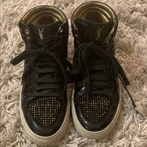 YSL high top studded suede sneakers